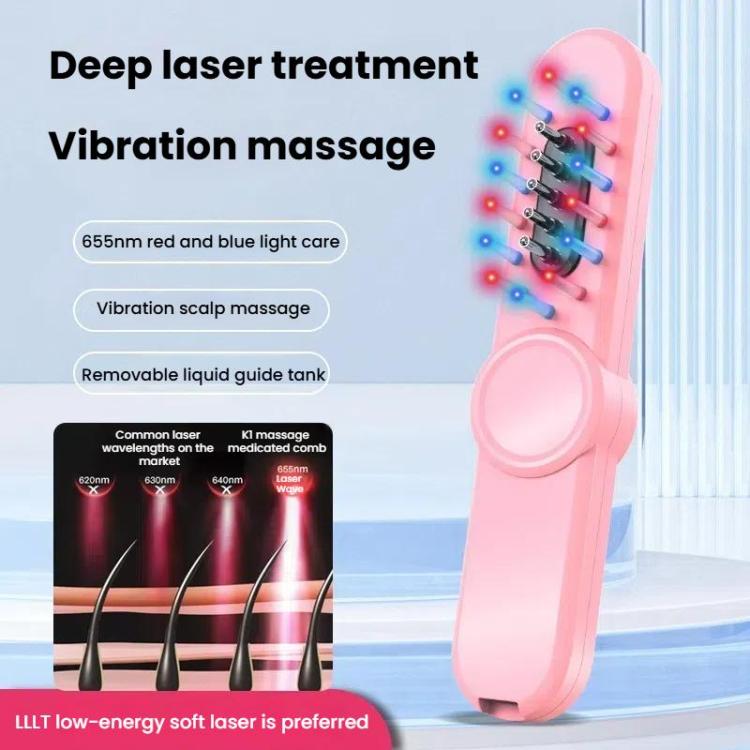 Hair Oil Applicator Roller Ball Red / Blue Light Electric Massage Comb Hair Regrowth Conductive Comb(White)