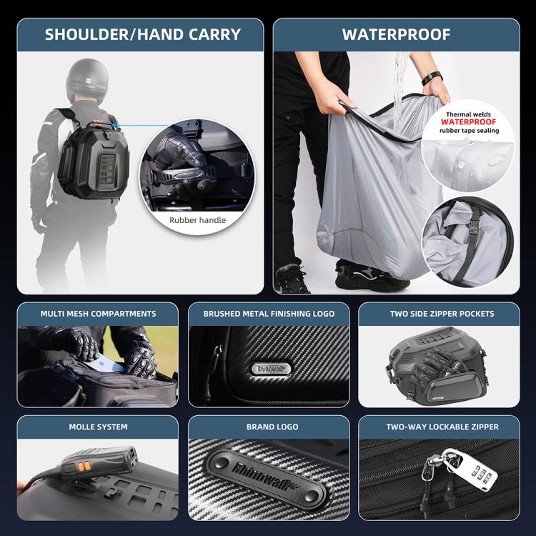 Rhinowalk MT2335 23L-35L Expandable Large-capacity EVA Hard Shell Motorcycle Tail Bag(Carbon Fiber) - free shipping - PMC Jewellery - Order now!