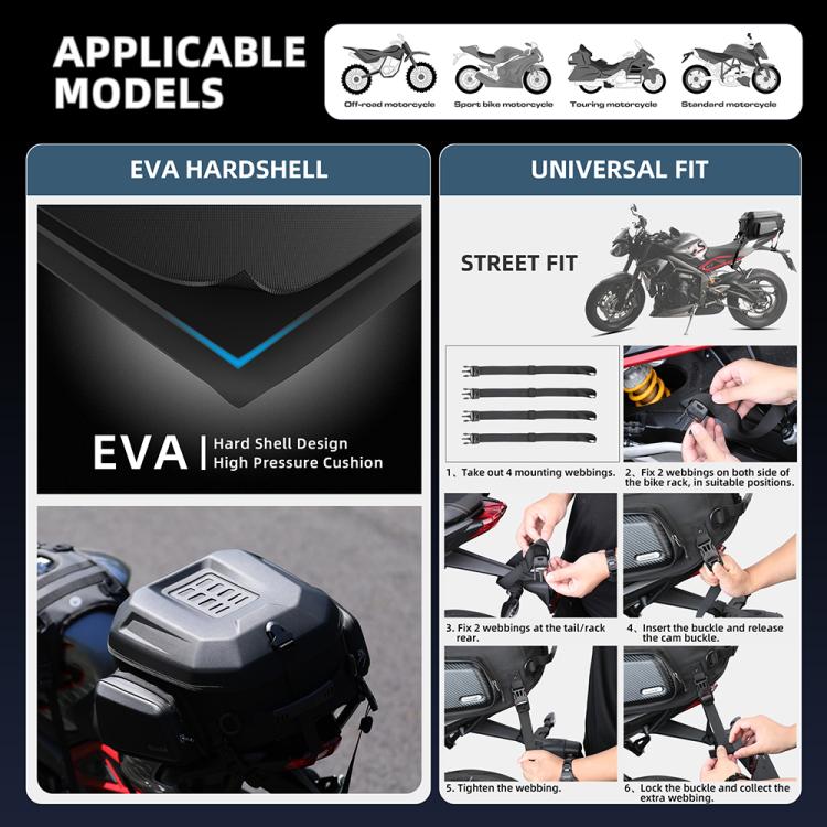 Rhinowalk MT2335 23L-35L Expandable Large-capacity EVA Hard Shell Motorcycle Tail Bag(Carbon Fiber) - free shipping - PMC Jewellery - Order now!