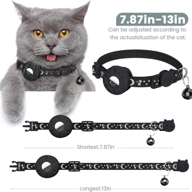For AirTag Tracker Silicone Case Reflective Stars And Moon Cats Dogs Pet Collar With Bell(Purple)
