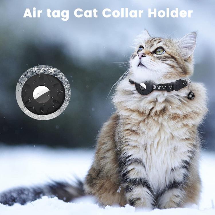 For AirTag Tracker Silicone Case Reflective Stars And Moon Cats Dogs Pet Collar With Bell(Black) - Pet Series by PMC TechLife | Online Shopping South Africa | PMC TechLife | Buy Now Pay Later Mobicred