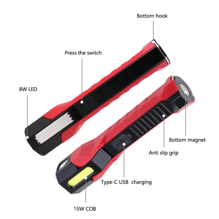 Magnet-Hook COB Rotating Strong Light Emergency Work Light(Red)