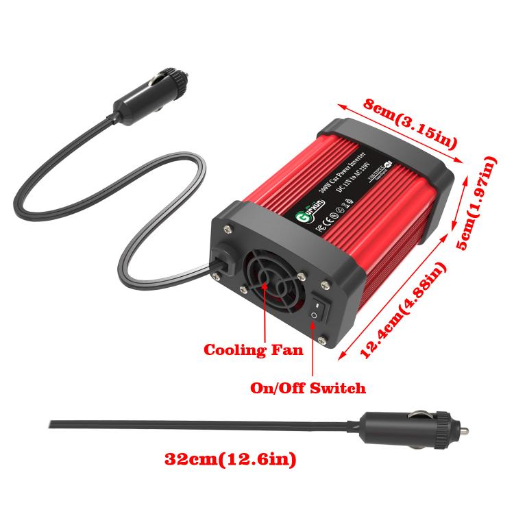 Gurxun Dual USB+Dual Type-C Charging Port Modified Square Wave Car Inverter, Spec: DC12V to AC220V Universal Plug