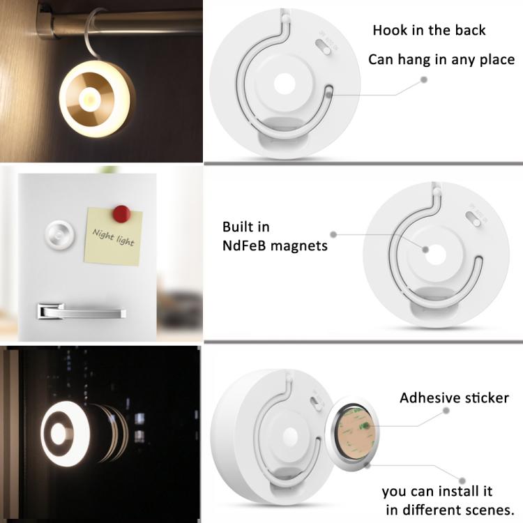 LED Motion Sensor Light With Hidden Hook Adhesive Pads and Magnet(Warm Light) - Sensor LED Lights by PMC Jewellery | Online Shopping South Africa | PMC Jewellery | Buy Now Pay Later Mobicred