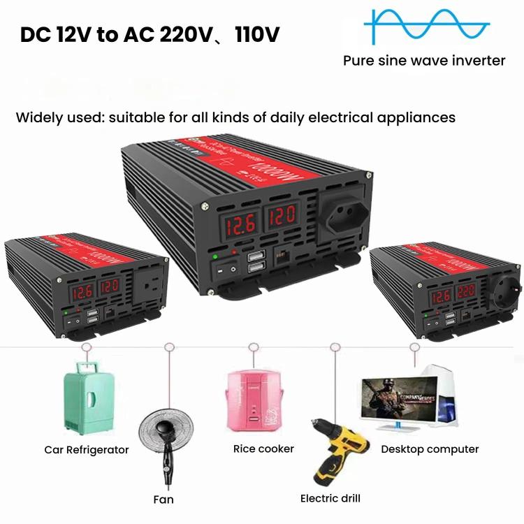 Gurxun 1500W Dual USB Fast Charger Dual Digital Display Pure Sine Wave Inverter, Spec: Brazil Plug 12V To 220V - free shipping - PMC Jewellery - Order now!
