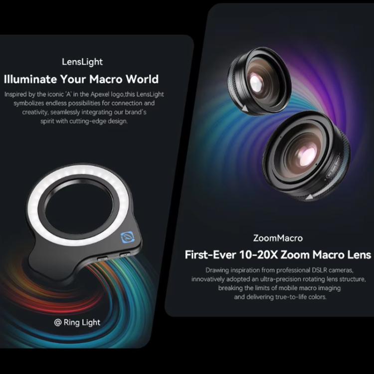 APEXEL 10-20x Zoom Macro Lens With 45-Mode Fill Light Kit for Smartphones - free shipping - PMC Jewellery - Order now!