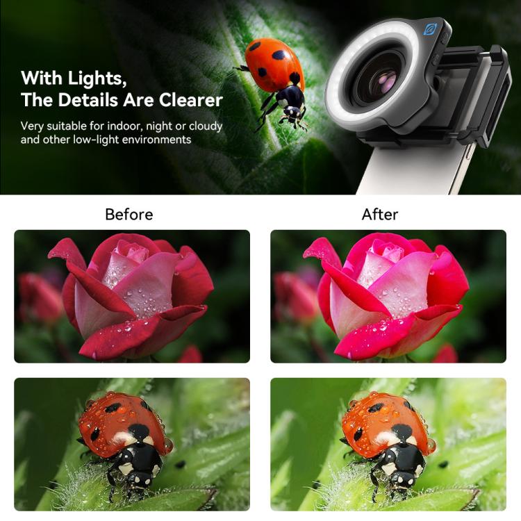 APEXEL 10-20x Zoom Macro Lens With 45-Mode Fill Light Kit for Smartphones - free shipping - PMC Jewellery - Order now!