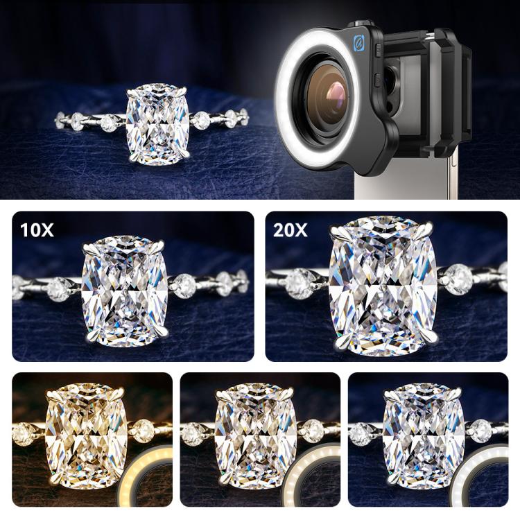 APEXEL 10-20x Zoom Macro Lens With 45-Mode Fill Light Kit for Smartphones - free shipping - PMC Jewellery - Order now!