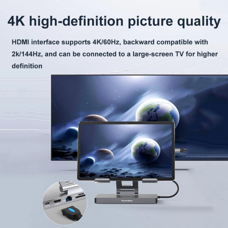 Blueendless 4K/60Hz Multifunctional Docking Station Tablet Holder, Spec: 10-in-1 Ethernet Port - free shipping - PMC Jewellery - Order now!
