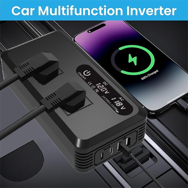 Gurxun Dual Digital Display Car Inverter With 2 USB+2 Type-C Ports Brazil Plug 220V - free shipping - PMC Jewellery - Order now!