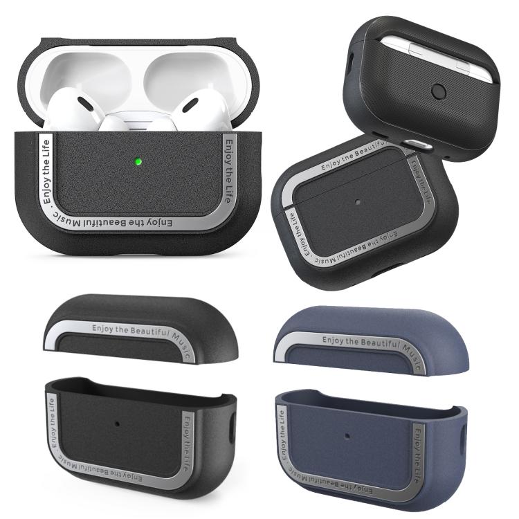 For AirPods Pro 2 AhaStyle JY09 Dual Lanyard Case TPU+Aluminum Personalized Case(Black) - free shipping - PMC Jewellery - Order now!