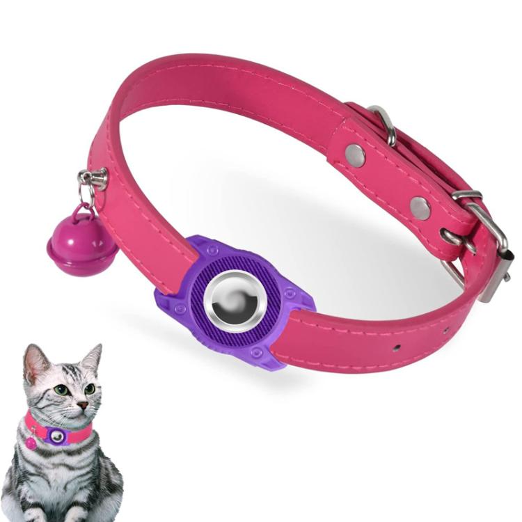 For AirTag Tracker Water-resistant Protection Case Pet Leather Collar Anti Lost Cat Locator Collar(Purple)
