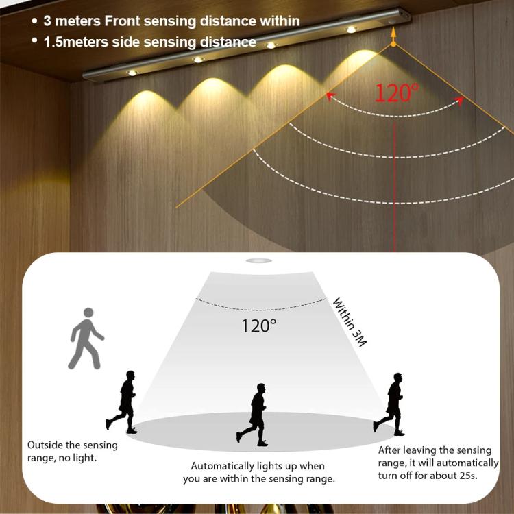 40cm Rechargeable Motion Sensor Light Bar Cabinet Wardrobe Lamp With Remote Control(Silver) - Sensor LED Lights by PMC Jewellery | Online Shopping South Africa | PMC Jewellery | Buy Now Pay Later Mobicred