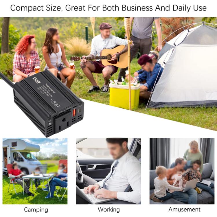 150W PD20W QC3.0 Fast Charging Car Inverter Car Cigarette Lighter Power Supply Adapter(EU Plug) - Modified Square Wave by PMC Jewellery | Online Shopping South Africa | PMC Jewellery | Buy Now Pay Later Mobicred