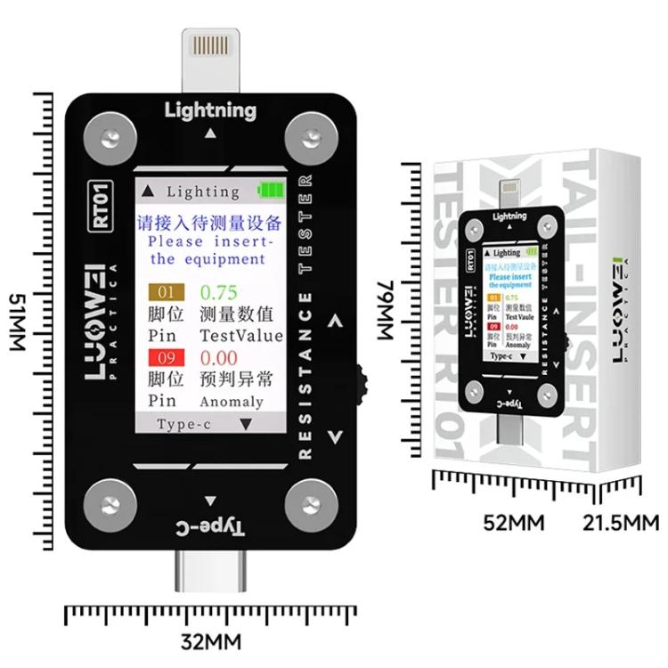 LUOWEI RT01 Type-C To 8 Pin Detachable Cell Phone Rear Plug Auto Tester - free shipping - PMC TechLife - Order now!