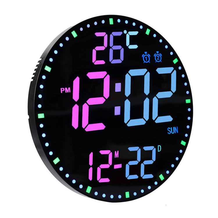 11.6-Inch RGB Wall Clock With Remote Control Multi-Functional Alarm Clock Black+Cloth