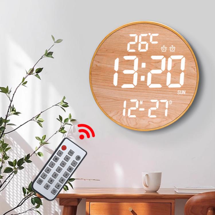 11.6-Inch White Light Wall Clock With Remote Control Multi-Functional Alarm Clock Bamboo+Bamboo