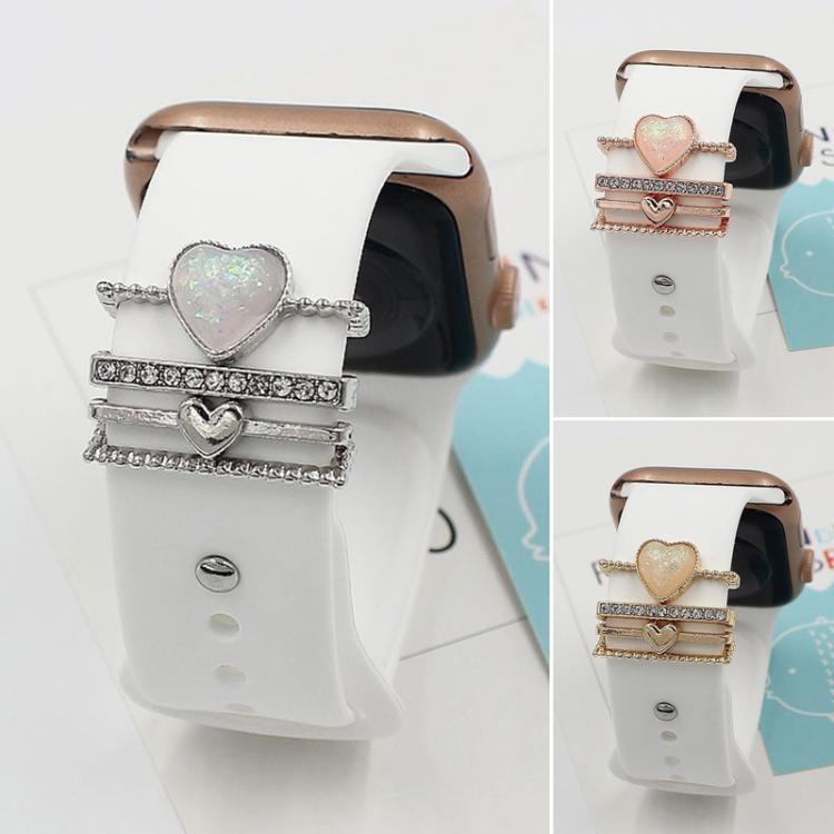 4pcs / Set 21mm Width Smart Watch Silicone Band Heart Decorative Ring Metal Accessories(Gold) - Watch Decorations by PMC TechLife | Online Shopping South Africa | PMC TechLife | Buy Now Pay Later Mobicred