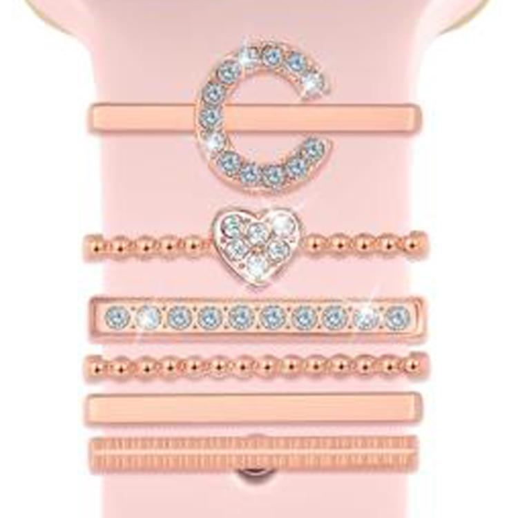 6pcs / Set Smart Watch Silicone Band Decorative Ring Metal Accessories, Size: C(Rose Gold)