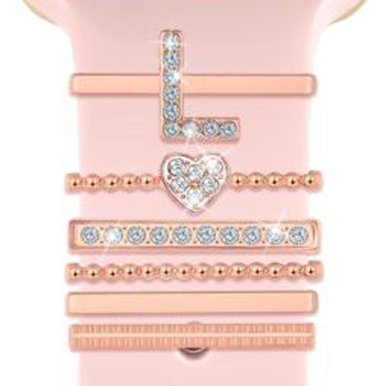 6pcs / Set Smart Watch Silicone Band Decorative Ring Metal Accessories, Size: L(Rose Gold)