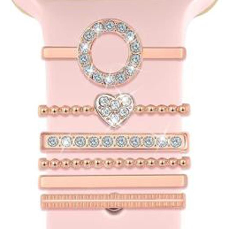 6pcs / Set Smart Watch Silicone Band Decorative Ring Metal Accessories, Size: O(Rose Gold)