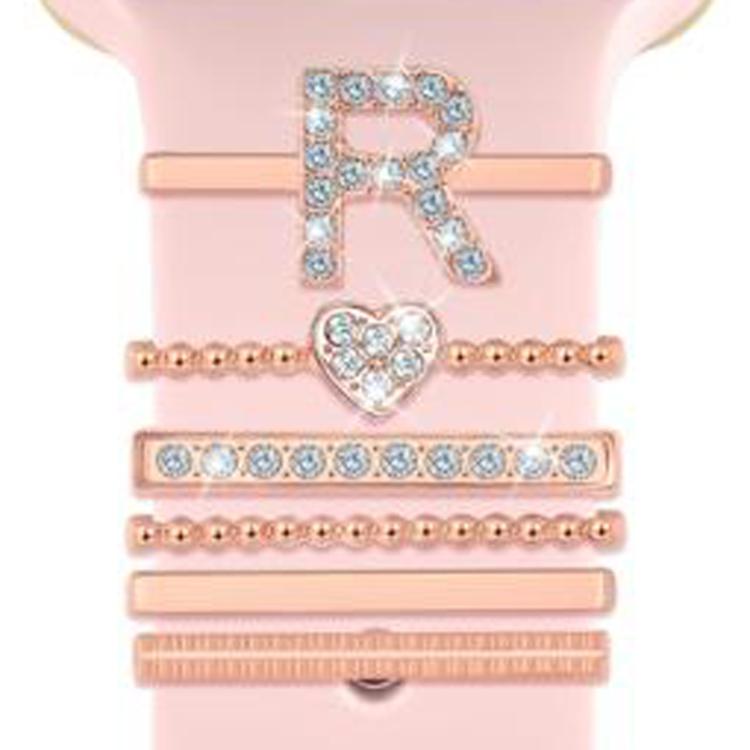 6pcs / Set Smart Watch Silicone Band Decorative Ring Metal Accessories, Size: R(Rose Gold)
