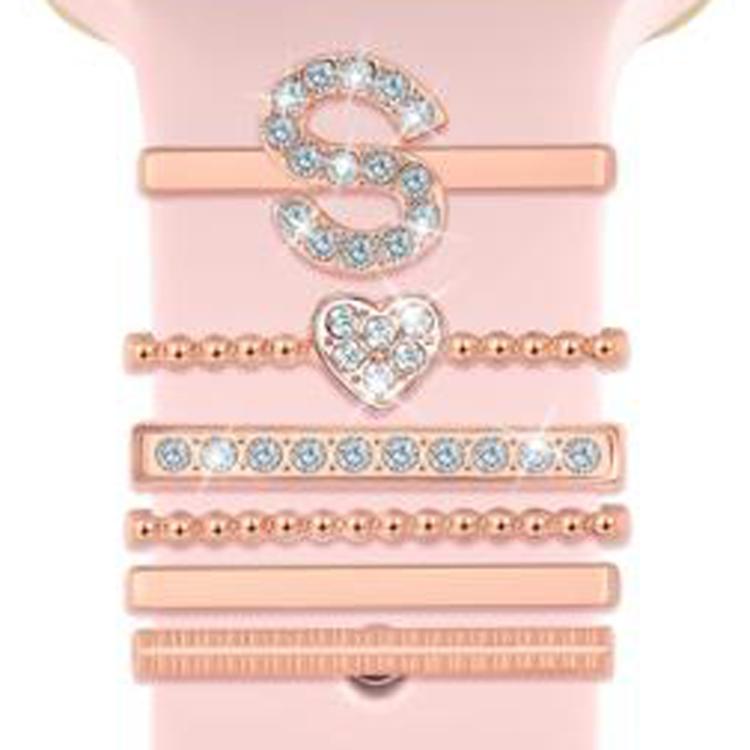 6pcs / Set Smart Watch Silicone Band Decorative Ring Metal Accessories, Size: S(Rose Gold)