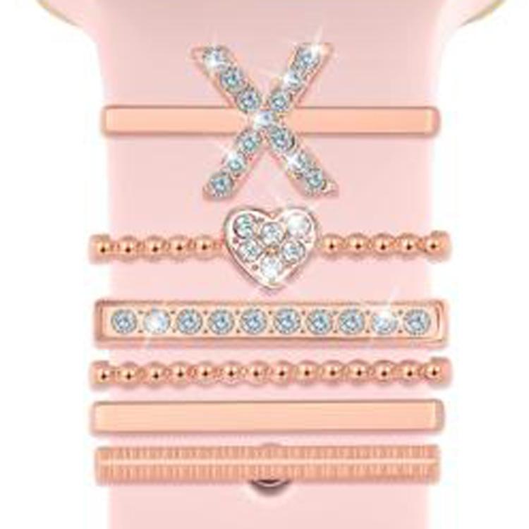 6pcs / Set Smart Watch Silicone Band Decorative Ring Metal Accessories, Size: X(Rose Gold)