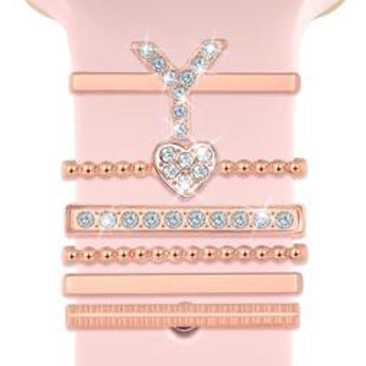 6pcs / Set Smart Watch Silicone Band Decorative Ring Metal Accessories, Size: Y(Rose Gold)