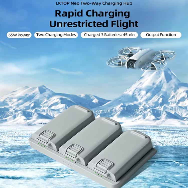 For DJI Neo Battery LKTOP Three-Way Charger 65W Fast Charging Hub(Gray) - free shipping - PMC Jewellery - Order now!