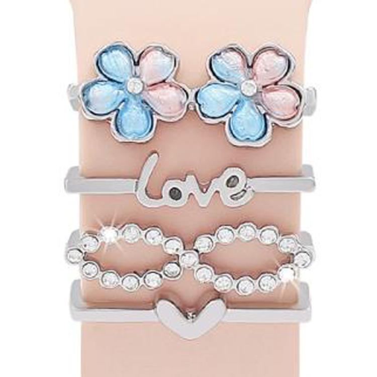 4pcs / Set 22mm Width Smart Watch Silicone Band Decorative Ring Metal Accessories(Flower Silver)
