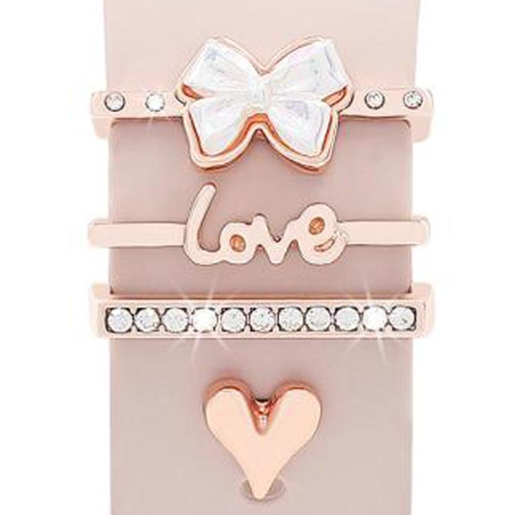 4pcs / Set 22mm Width Smart Watch Silicone Band Decorative Ring Metal Accessories(Love Heart Rose Gold)