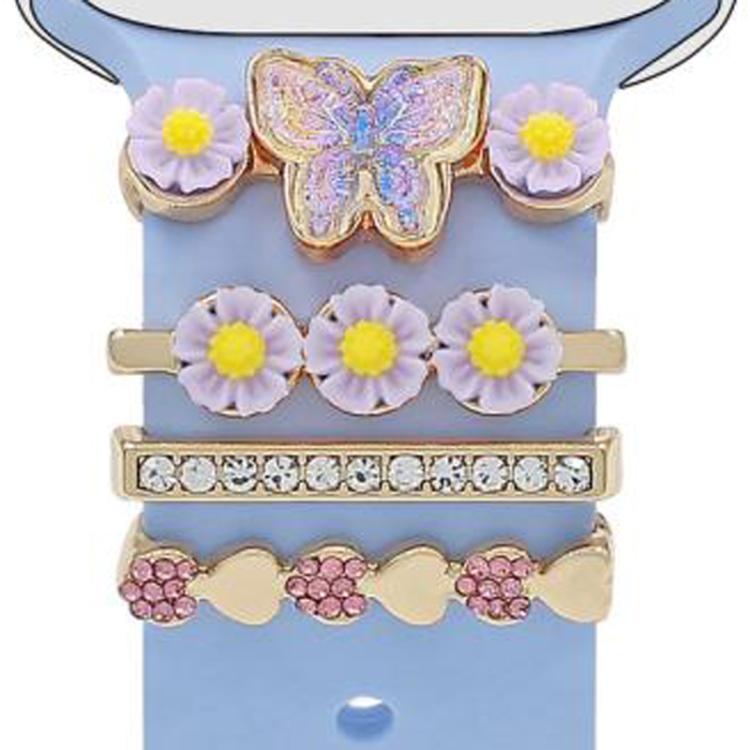 4pcs / Set 22mm Width Smart Watch Butterfly Flower Band Decorative Ring Metal Accessories, Style: 1
