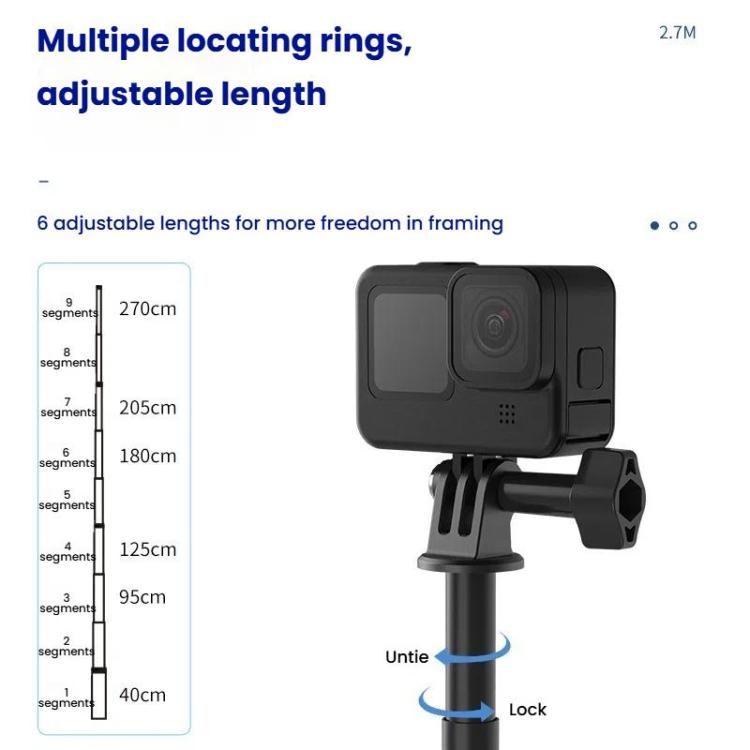TELESIN Gen 2 2.7m Carbon Fiber Selfie Stick Sports Camera Extension Rod For GoPro HERO13 Black / Insta360(Black) - free shipping - PMC Jewellery - Order now!