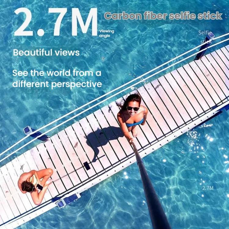 TELESIN Gen 2 2.7m Carbon Fiber Selfie Stick Sports Camera Extension Rod For GoPro HERO13 Black / Insta360(Black) - free shipping - PMC Jewellery - Order now!