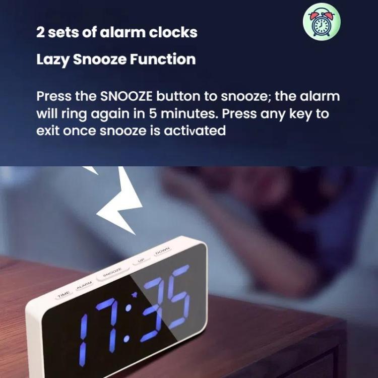 11 Colors Dynamic RGB Digital Alarm Clock 12/24H 6 Levels Brightness 2 Alarms Table Clock(Black Shell)