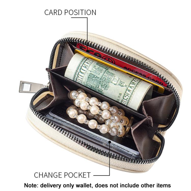 Women Wallet Pleated Sense PU Zipper Short Wallet Simple Solid Color Coin Purse(Beige)