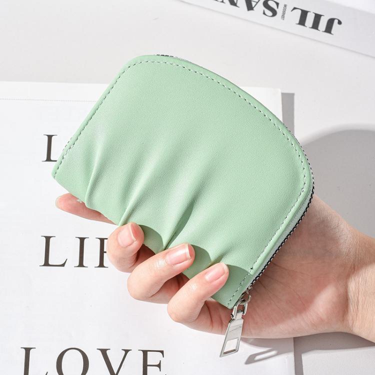 Women Wallet Pleated Sense PU Zipper Short Wallet Simple Solid Color Coin Purse(Beige)