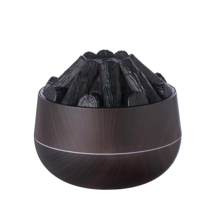 Simulated Charcoal Fire Ambient Night Light Humidifier USB Large Mist Flame Humidifier(Dark Wood Grain)
