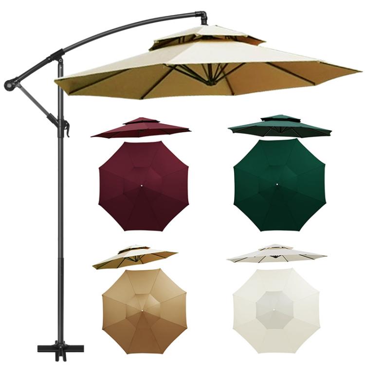 3 Meters 8-Rib Replacement Canopy For Outdoor Patio Umbrella Double Top Waterproof Sunshade Fabric(Khaki) - free shipping - PMC Jewellery - Order now!