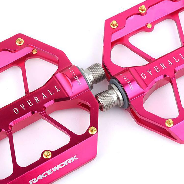 RACEWORK D029 CNC Triple Bearing Hollow Anti-slip Bicycle Pedals(Rose Red)