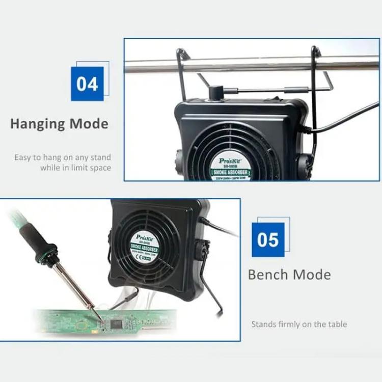 ProsKit SS-595H Soldering Fume Extractor With Blowing/Suction, Adjustable Wall/Desk Mount