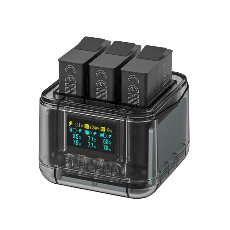 For GoPro HERO13 Black Super Fast Charger Dock Battery Charging Station With OLED Screen Display(Transparent Black) - free shipping - PMC Jewellery - Order now!