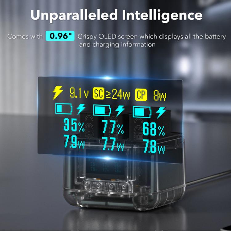 For GoPro HERO13 Black Super Fast Charger Dock Battery Charging Station With OLED Screen Display(Transparent Black) - free shipping - PMC Jewellery - Order now!