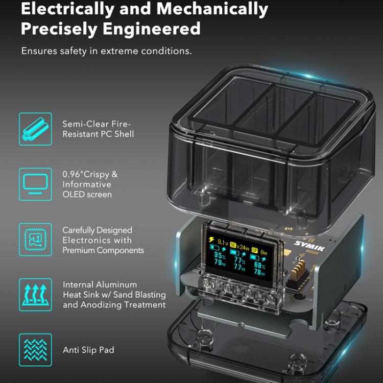 For GoPro HERO13 Black Super Fast Charger Dock Battery Charging Station With OLED Screen Display(Transparent Black) - free shipping - PMC Jewellery - Order now!
