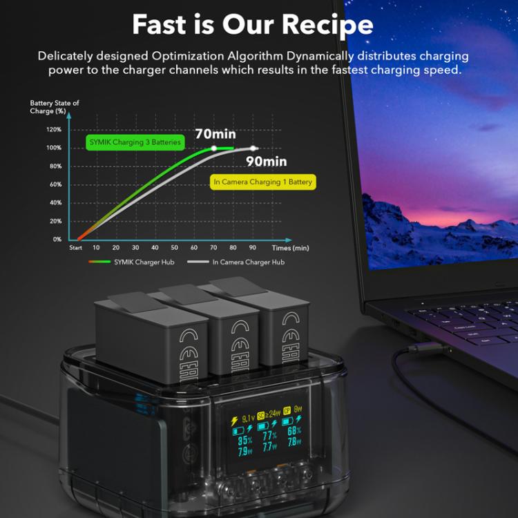For GoPro HERO13 Black Super Fast Charger Dock Battery Charging Station With OLED Screen Display(Transparent Black) - free shipping - PMC Jewellery - Order now!