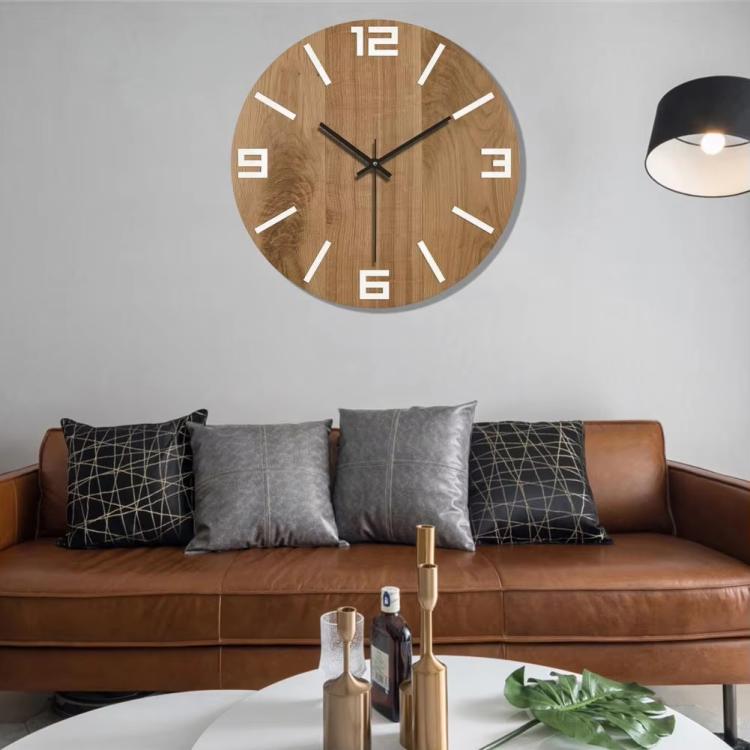 12-inch Imitation Wood Grain Texture Decorative Wall Clock Silent Quartz Clock Holiday Gift HR-CMW16
