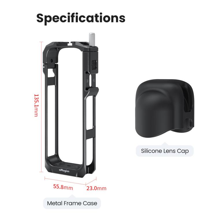 aMagisn Metal Cage for Insta360 X5 Wind Noise Reduction, Shockproof Mount with Dual Cold Shoe(Black)