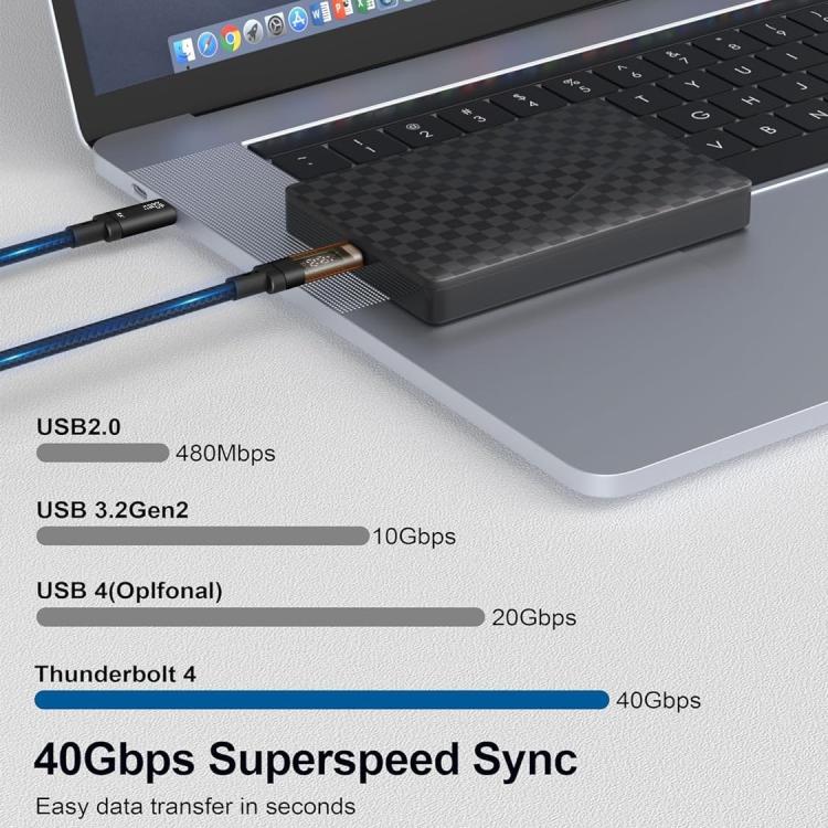 QGeeM USB4 Type-C PD 240W Fast Charging Cable With Digital Display, 40Gbps Data Transfer, 8K 60Hz Video Output For Laptop/Phone/Tablet 1m