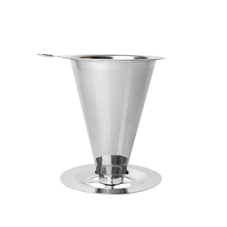 V60 Stainless Steel Coffee Filter with Base for Pour Over Brewing, Spec: 1-3 Cups 300-mesh
